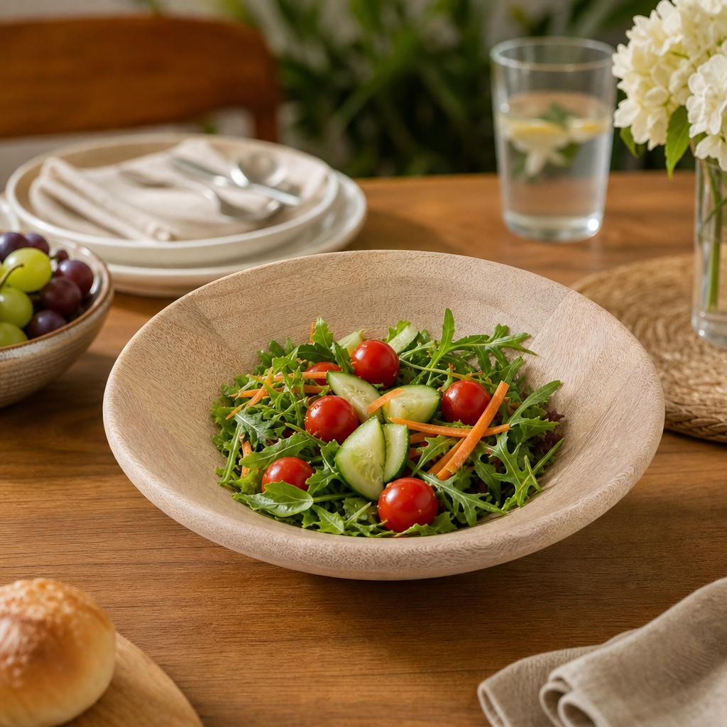 96 Pieces Wooden Serving Bowl, Round Tablewares Platter, 14 Inch