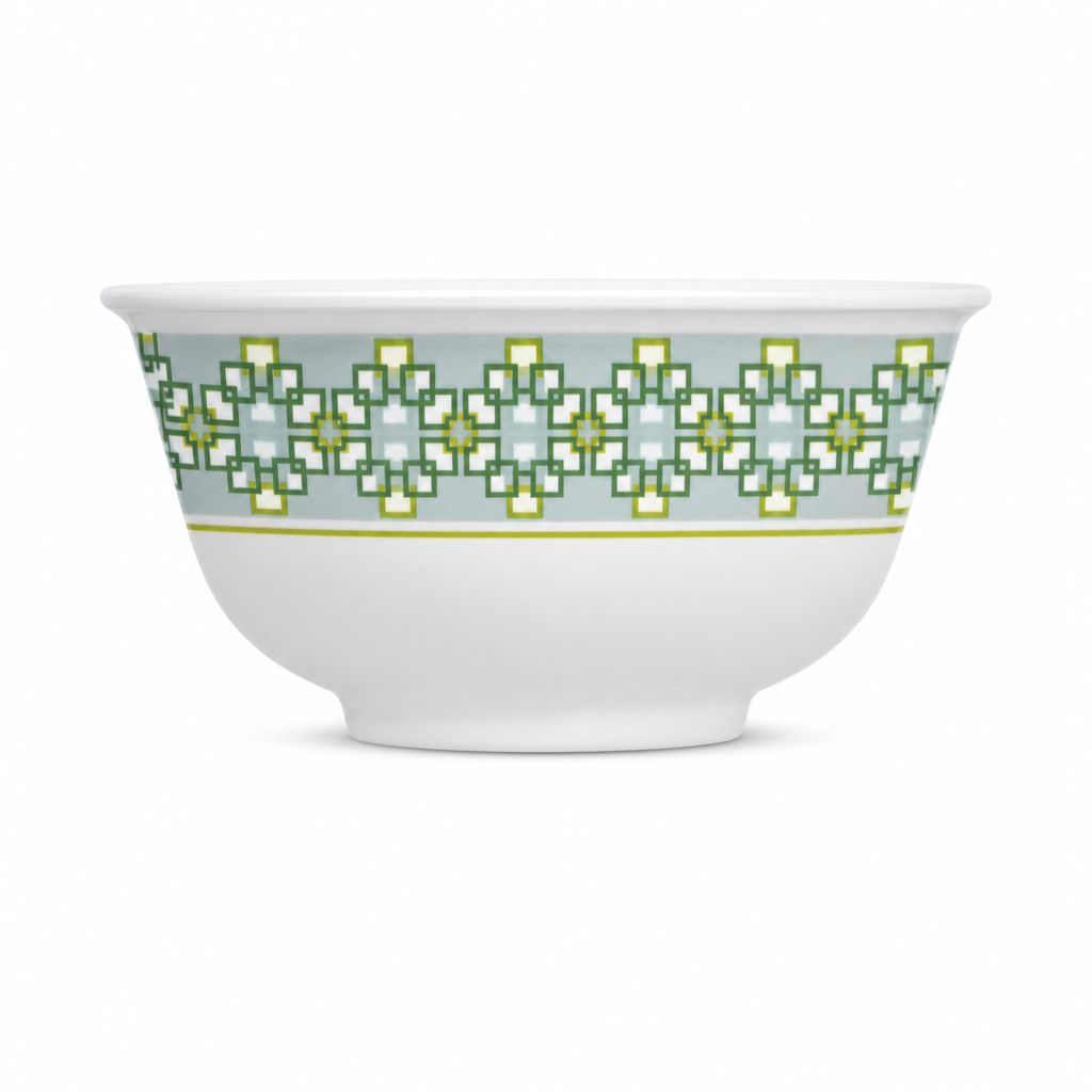 240 Pieces Melamine Rice Bowl, 3.5 Inch, White with Green and Yellow Geometric Pattern