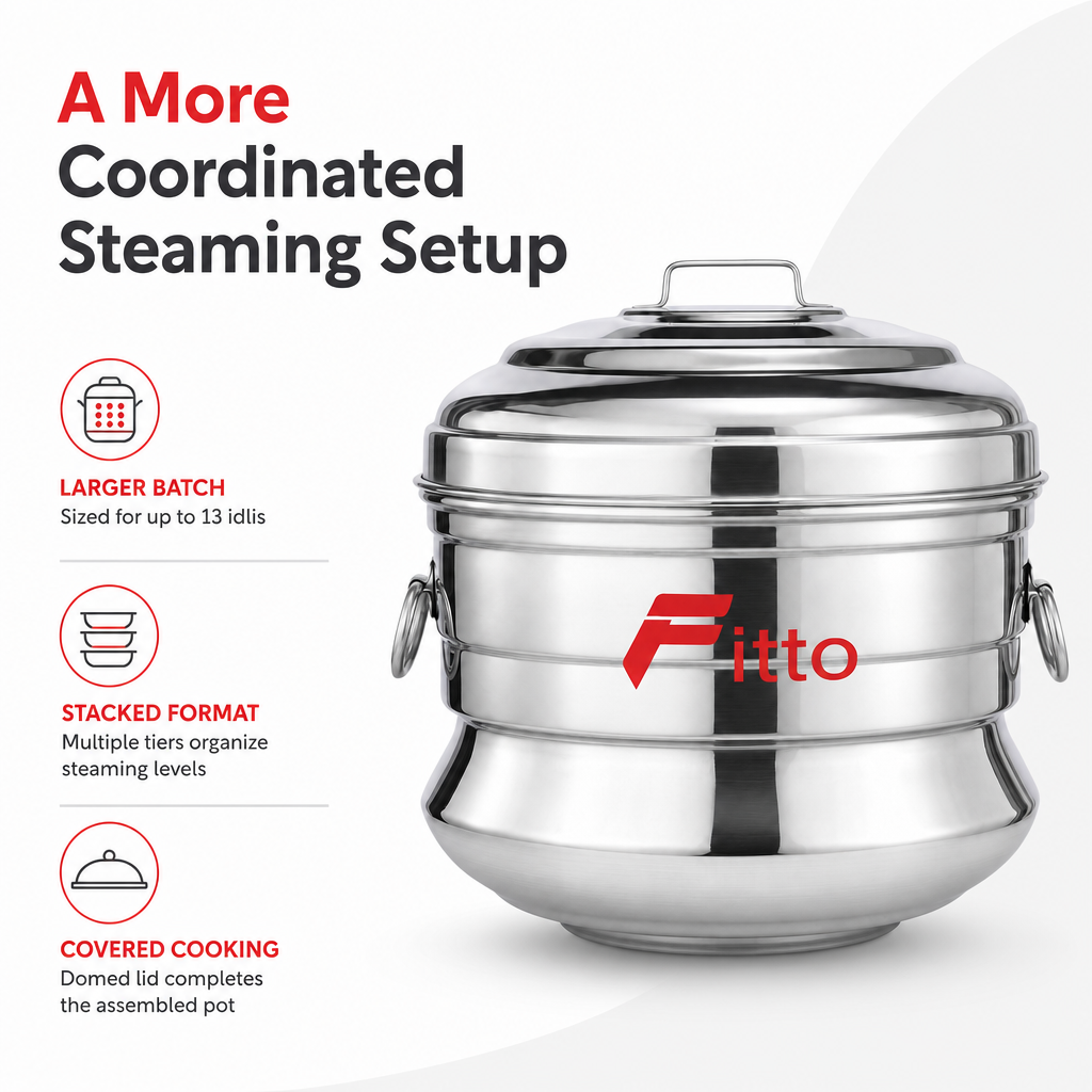 48 Pieces Stainless Steel Multi-Tier Idli Steamer Pot with Domed Lid, 13-Idli Capacity