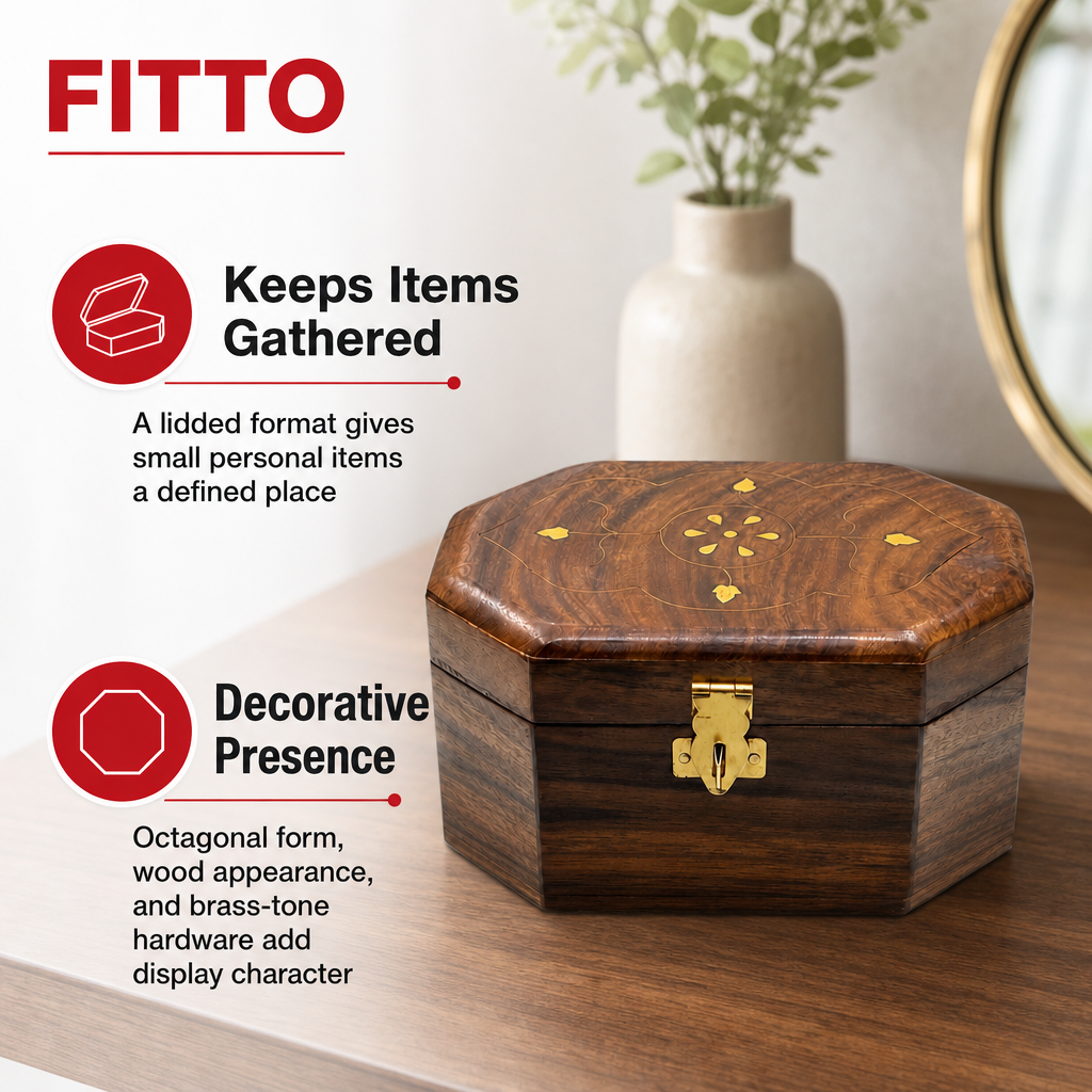 96 Pieces Wooden Octagonal Storage Box, Decorative Keepsake Organizer, Brown, 6 x 4 Inch
