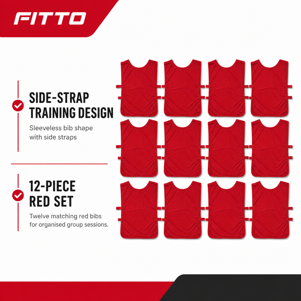 48 Pieces Sports Training Bibs, Lightweight Fabric with Side Straps, Standard Size, Red, 12-Piece Pack