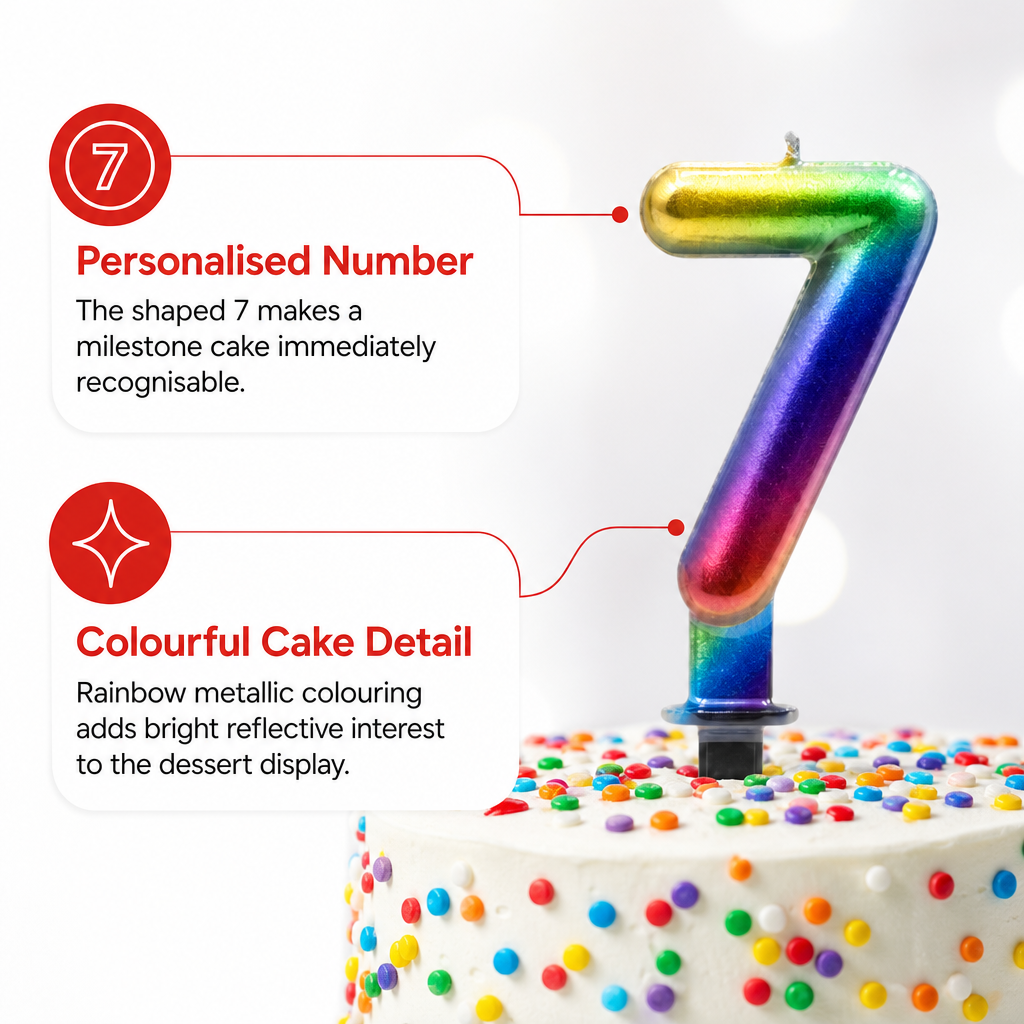 240 Pieces Rainbow Metallic Number 7 Cake Candle, 3 in, 1 Piece