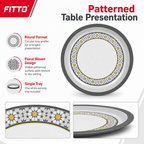96 Pieces Round Melamine Woven Serving Trays, 35 cm, White with Floral Pattern