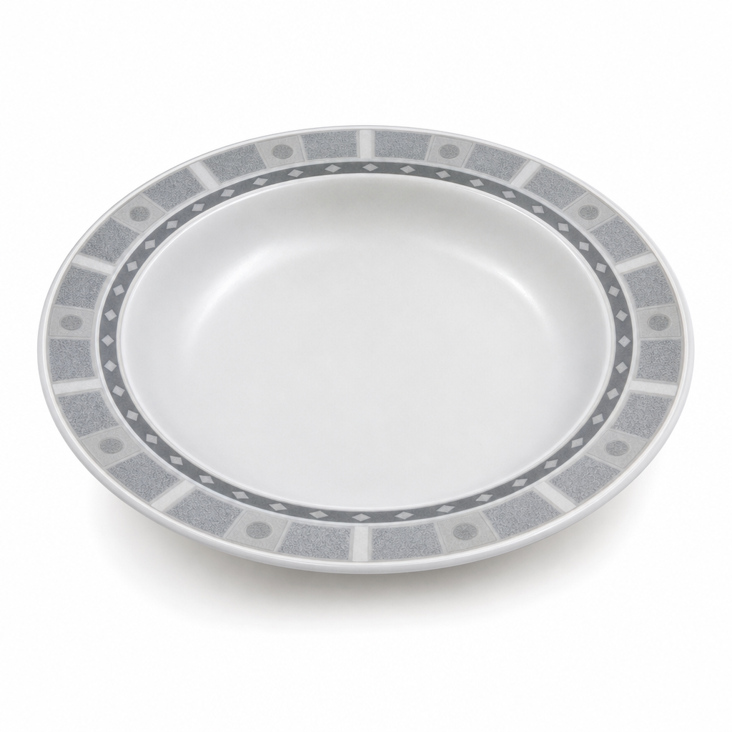 120 Pieces Soup Plate, 10 Inch, Grey Geometric Border, Round Tablewares
