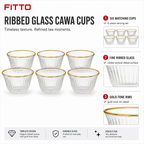 96 Pieces Clear Glass Cawa Cups, Gold-Tone Rims, Fine Ribbed Design, 6-Piece Set