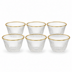 96 Pieces Clear Glass Cawa Cups, Gold-Tone Rims, Fine Ribbed Design, 6-Piece Set
