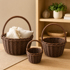 60 Pieces Round Woven-Style Storage Basket Set, Brown, Nesting Baskets with Carry Handles, 12 in, 10 in and 8 in, 3 Pieces