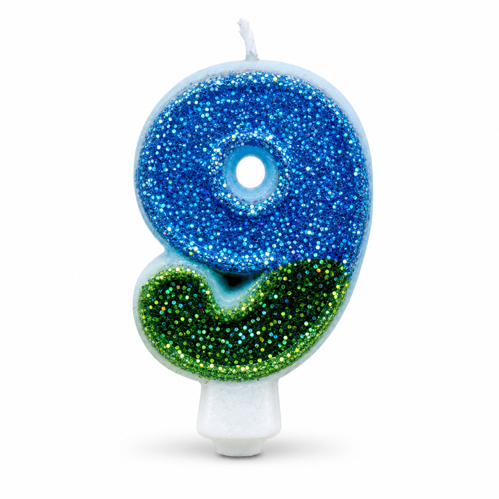 240 Pieces Number 9 Birthday Cake Candles, Blue and Light Blue Glitter, 2 in