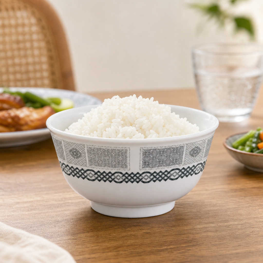 120 Pieces Melamine Rice Bowl, 5 Inch, Grey Geometric Border, Single Bowl