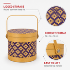 96 Pieces Round Woven Storage Box with Lid, Purple Pattern, 14 x 12 cm