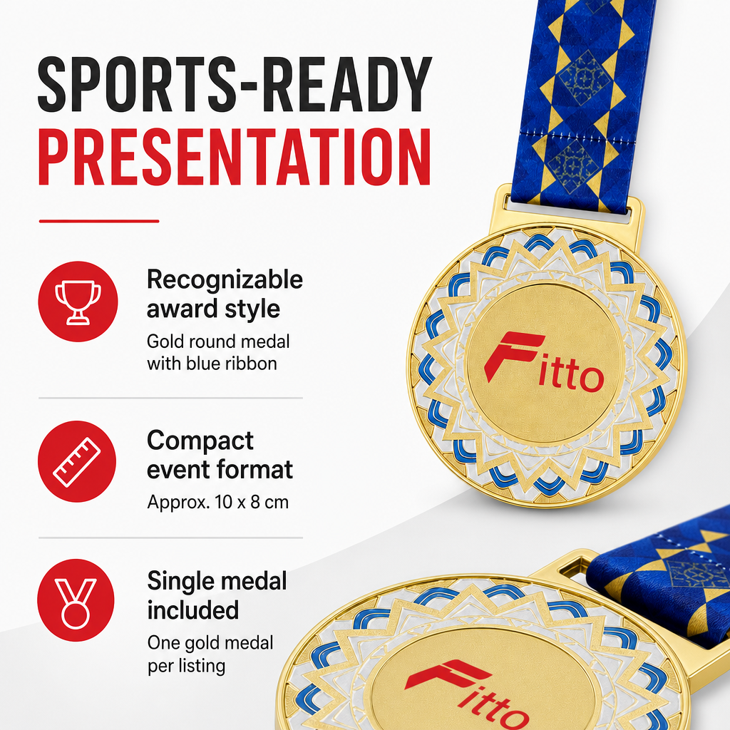 120 Pieces Decorative Sports Medal with Blue Ribbon, Gold, 10 x 8 cm