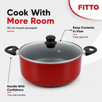 48 Pieces Red 32 cm Aluminium Non-Stick Saucepot with Glass Lid and Side Handles