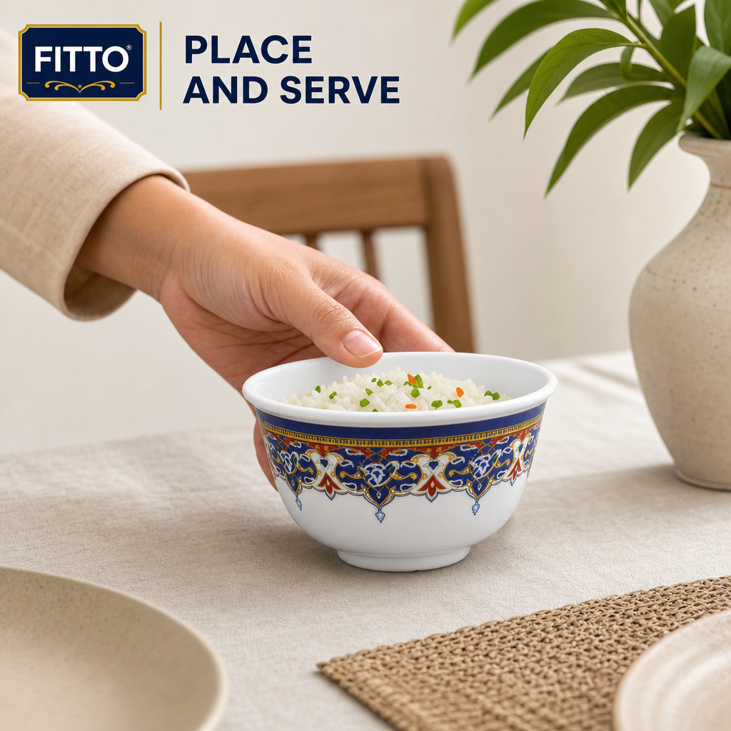 240 Pieces Melamine Rice Bowl, 3.5 Inch, White With Decorative Band, Single Piece