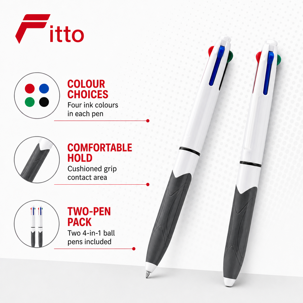 144 Pieces 4-in-1 Ball Pens with Cushioned Grip, 1.0 mm, 2-Pack