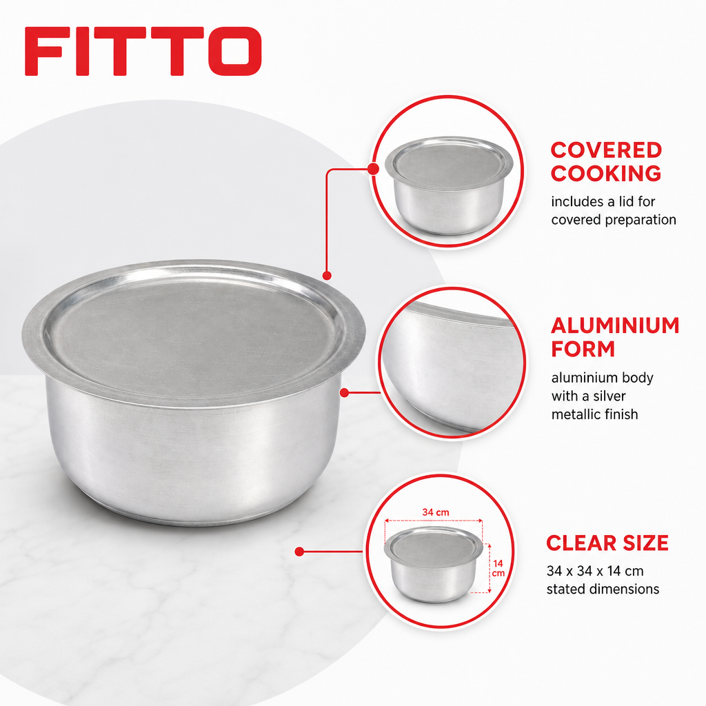 48 Pieces Aluminium Cooking Pot with Lid, Silver Round Cookwares, 34 x 34 x 14 cm