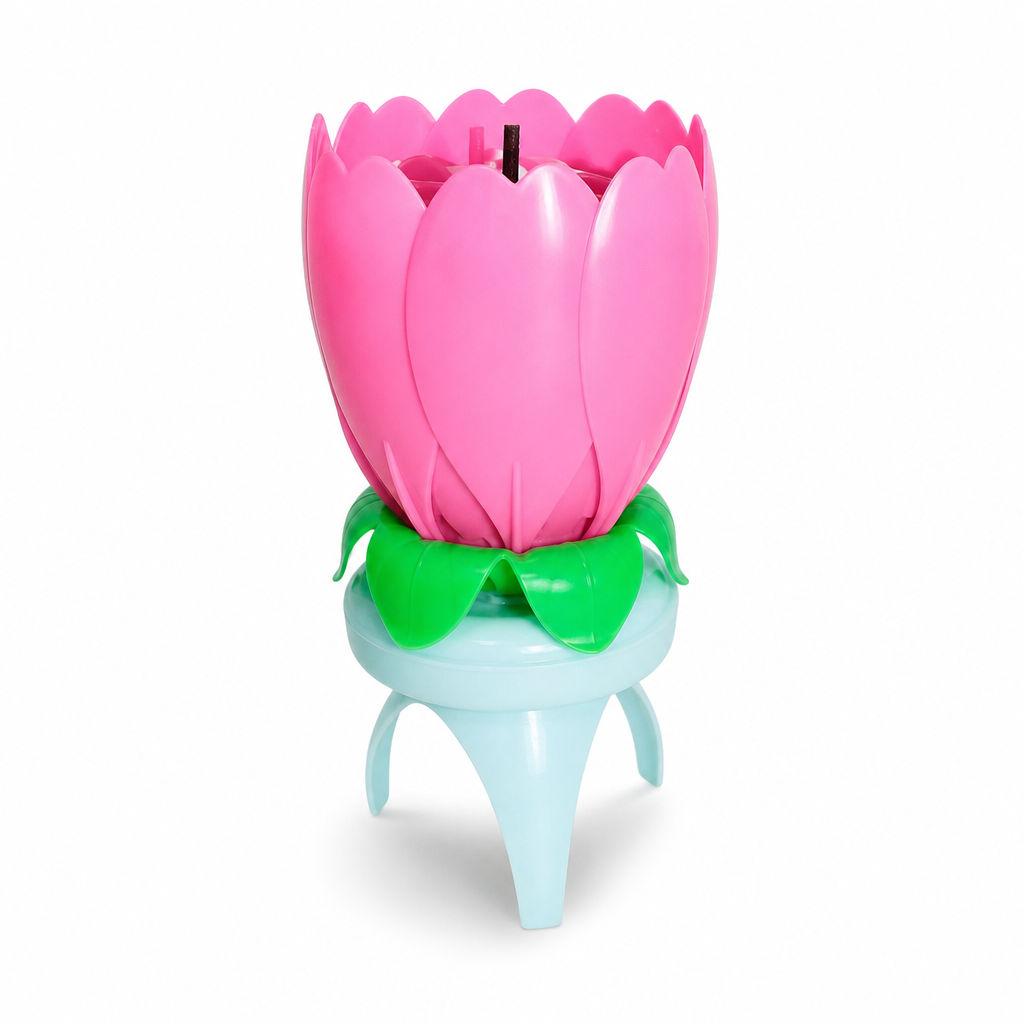 120 Pieces Pink Flower Music Cake Candle, Opening Floral Design, 1 Piece