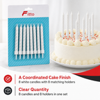 144 Pieces White Birthday Candles, 8 Taper Candles with 8 Holders for Cake Decoration