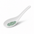 240 Pieces Chinese Soup Spoon, White with Green Floral Pattern, 14 cm