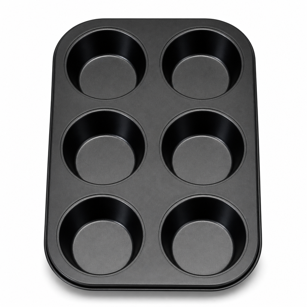 96 Pieces Cake Mold, Carbon Steel Non-Stick 6-Cup Round Bakeware, 26 × 18 cm, Black, 1 Piece