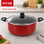 48 Pieces Red 32 cm Aluminium Non-Stick Saucepot with Glass Lid and Side Handles