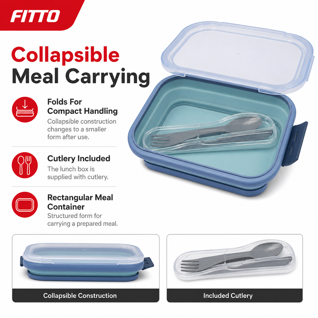 72 Pieces Collapsible Lunch Box with Cutlery, Blue, 15.5 cm