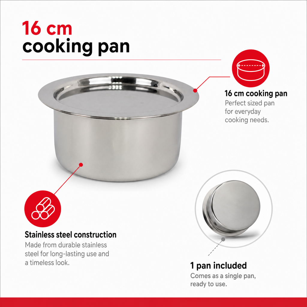 96 Pieces Stainless Steel Cooking Pan with Plain Bottom, 16 cm