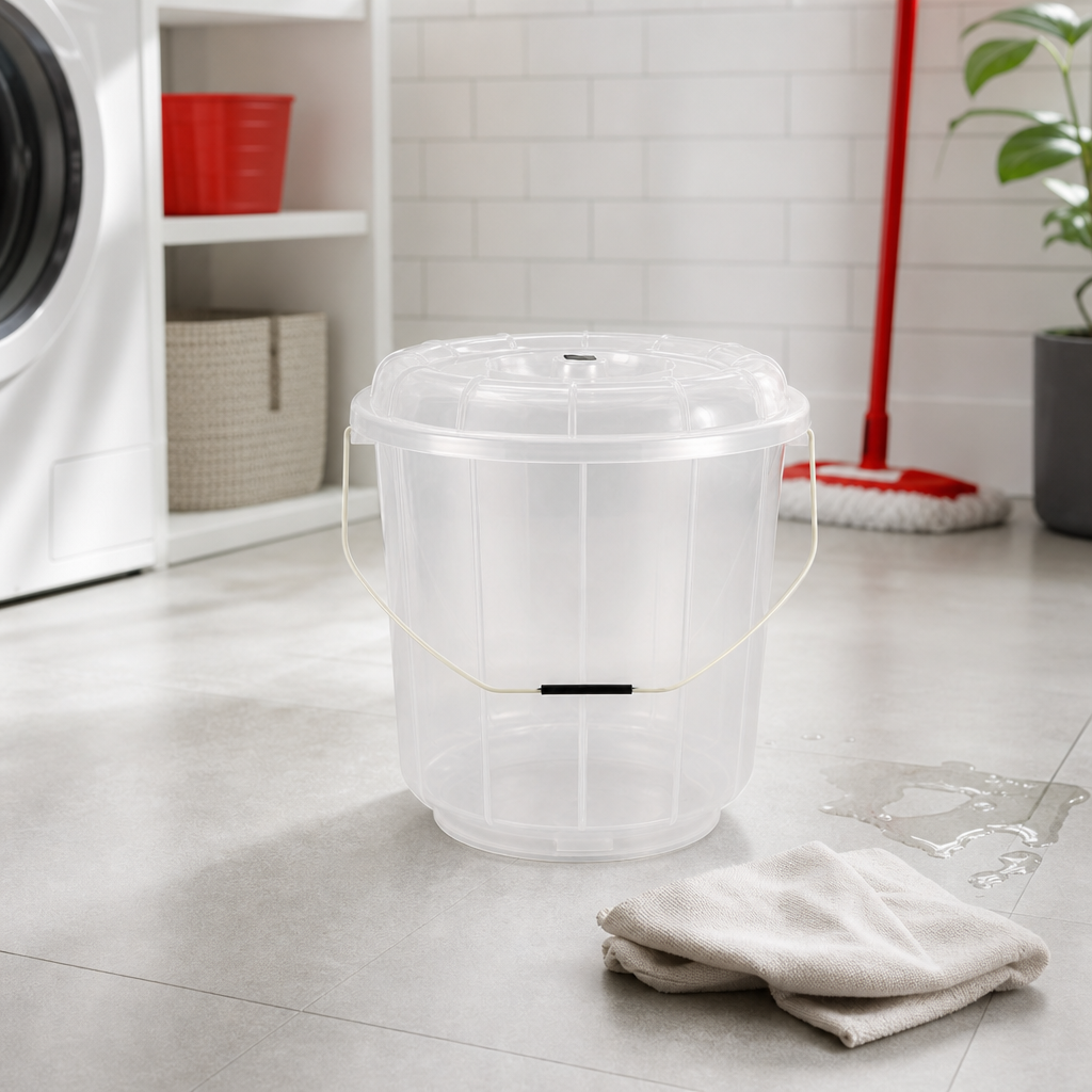 96 Pieces Transparent Plastic Bucket with Lid and Carry Handle, 13 Litre Household Pail