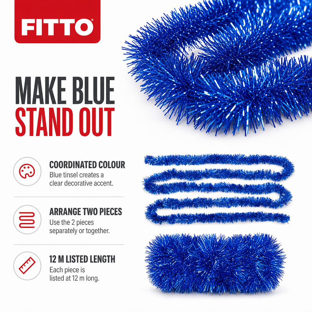 120 Pieces Blue Tinsel Decoration 7 cm x 12 m, 2 Pieces for Party Backdrops, Tables and Displays