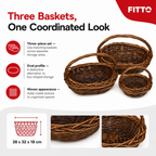 48 Pieces Oval Wicker Basket Set, Dark Brown, 3 Piece, Handwoven Storage Baskets