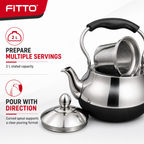 48 Pieces Stainless Steel Stovetop Kettle, 2 L, Silver and Black, 1 Piece