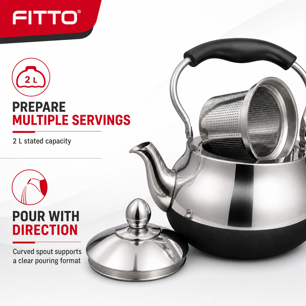 48 Pieces Stainless Steel Stovetop Kettle, 2 L, Silver and Black, 1 Piece