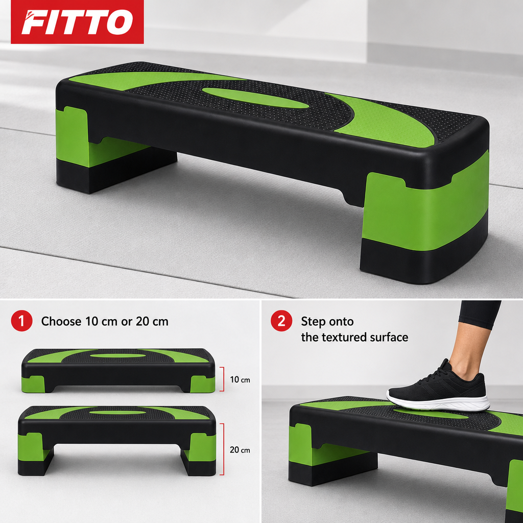48 Pieces Aerobic Step Platforms for Exercise, 78 x 30 cm, Adjustable 10–20 cm Height, Black and Green