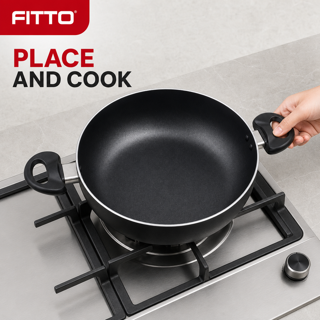 72 Pieces Non-Stick Deep Frying Pan, 26 cm Round Cookwares with Dual Side Handles