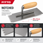 96 Pieces Stainless Steel Flooring and Tiling Notched Trowels with Wooden Handle, 28 x 12 cm, 1 Piece