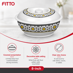 96 Pieces Melamine Lidded Serving Bowl, 8 Inch, White Floral Pattern