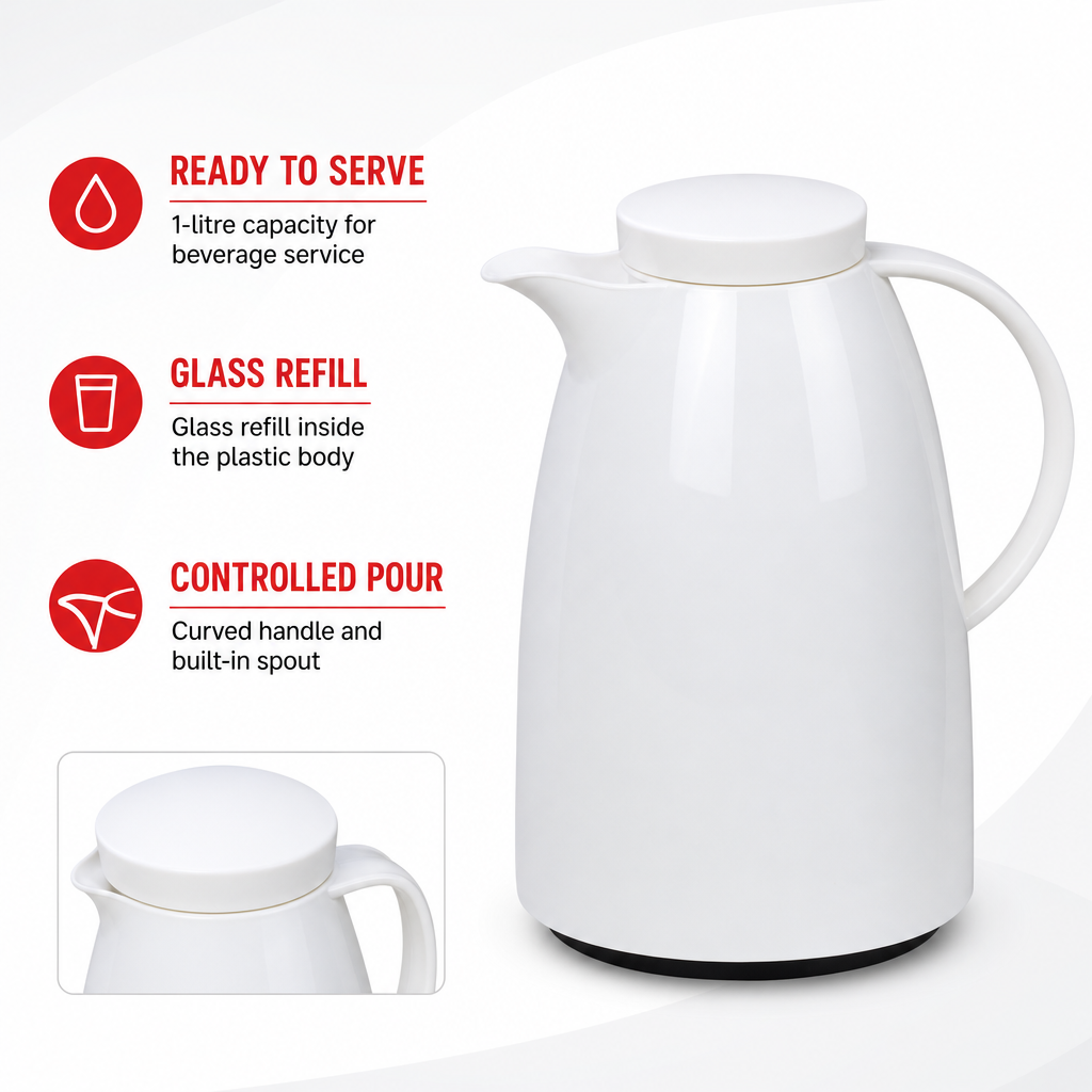 72 Pieces Plastic Vacuum Flask with Glass Refill, 1 Litre, White and Gold