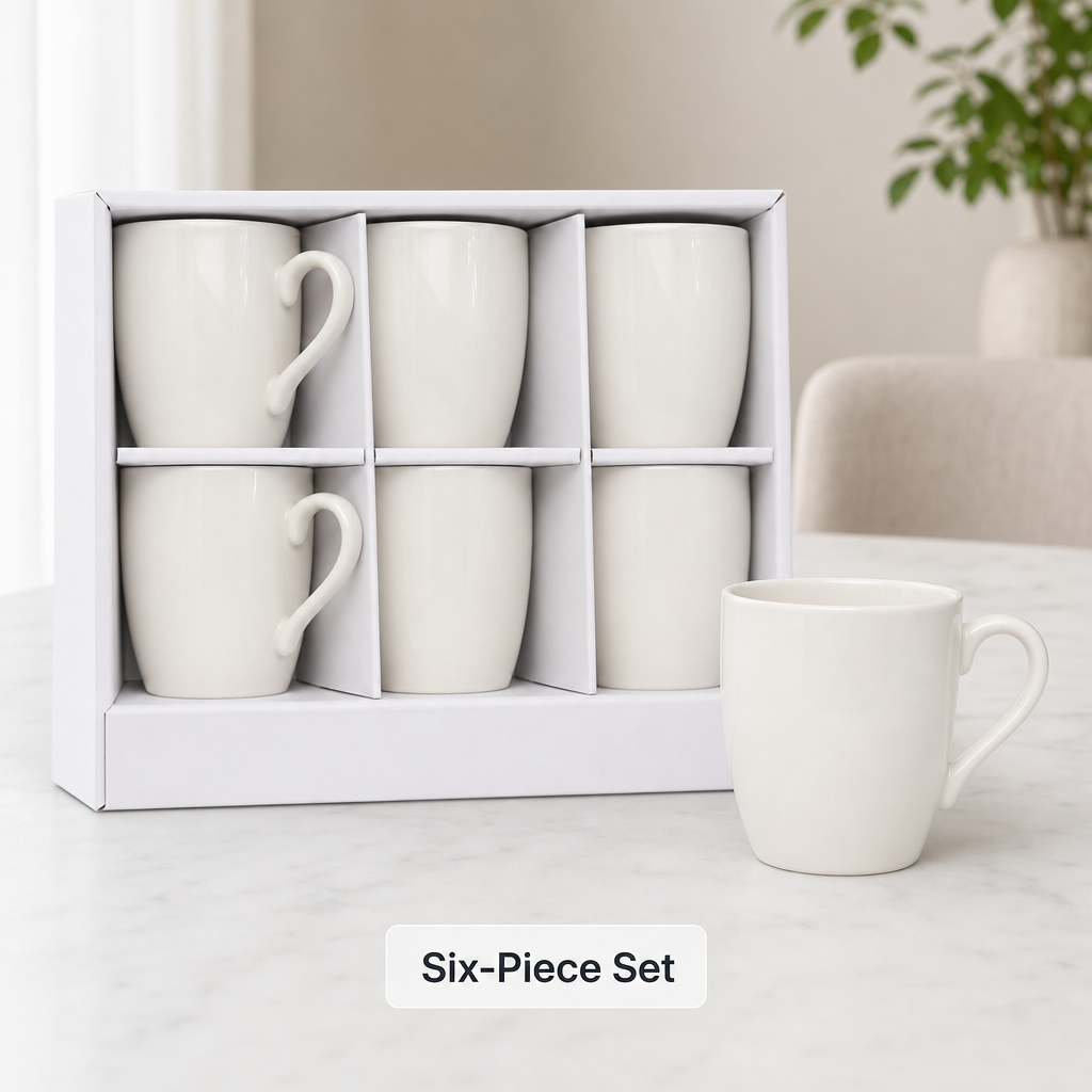 96 Pieces Ceramic Mug Set, White, 6 Pieces, Coordinated Drinkwares for Home Serving