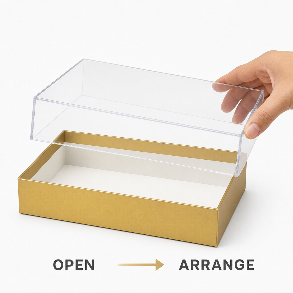 96 Pieces Acrylic Presentation Box, Gold and Clear Rectangular Design, 18 x 13.5 x 10 cm, 1 Piece