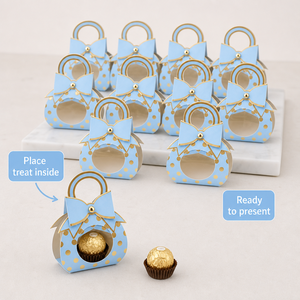 96 Pieces Blue Handbag-Shaped Candy Favor Boxes with Bow, 12 Pieces, 9.5 x 4.3 x 13.2 cm