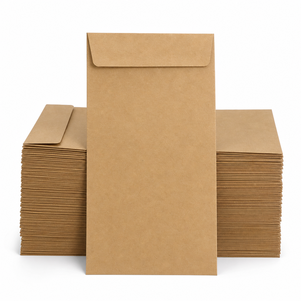 144 Pieces Brown Wallet Peel-and-Seal Envelopes, 11.5 x 22.5 cm, 70 gsm, 50 Pieces
