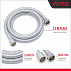 96 Pieces Flexible PVC Shower Hose, 1.5 m, Silver, 1 Piece