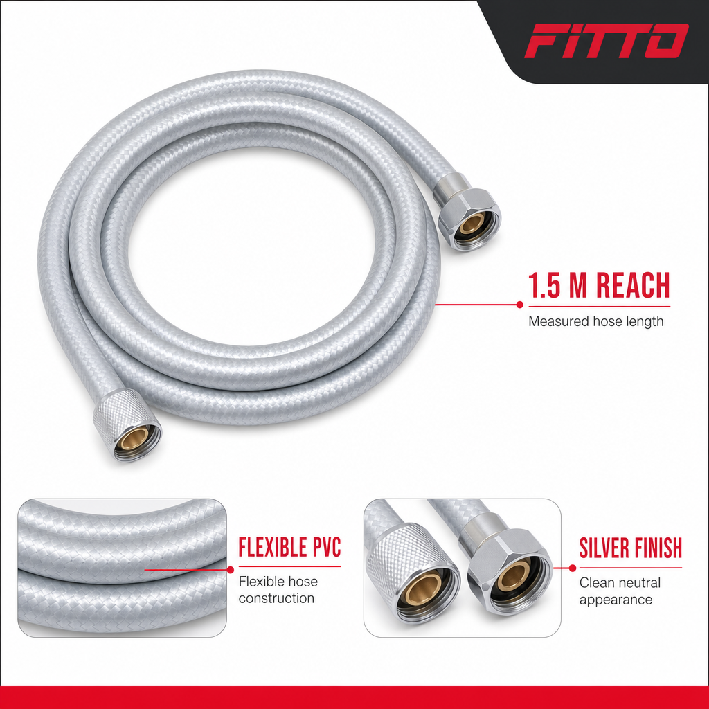 96 Pieces Flexible PVC Shower Hose, 1.5 m, Silver, 1 Piece