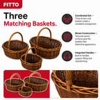 48 Pieces Oval Wicker Basket Sets with Handles, Brown, 3 Piece, 38 x 31 x 20 cm