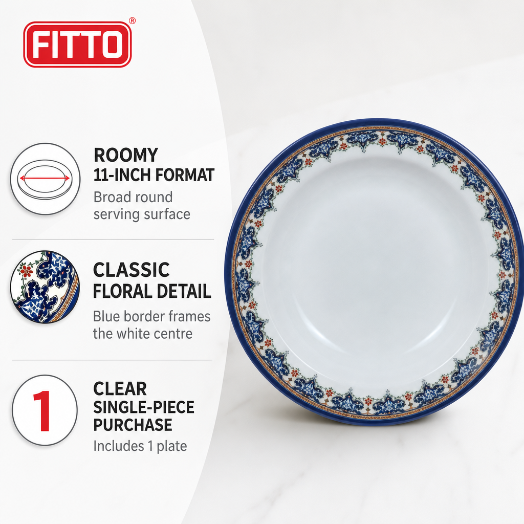 96 Pieces Melamine Soup Plate, 11 Inch, Round White and Blue Floral Tablewares