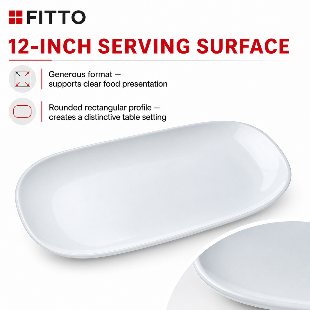 96 Pieces Opal Glass Serving Plate, Rounded Rectangle, 12 Inch