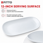 96 Pieces Opal Glass Serving Plate, Rounded Rectangle, 12 Inch