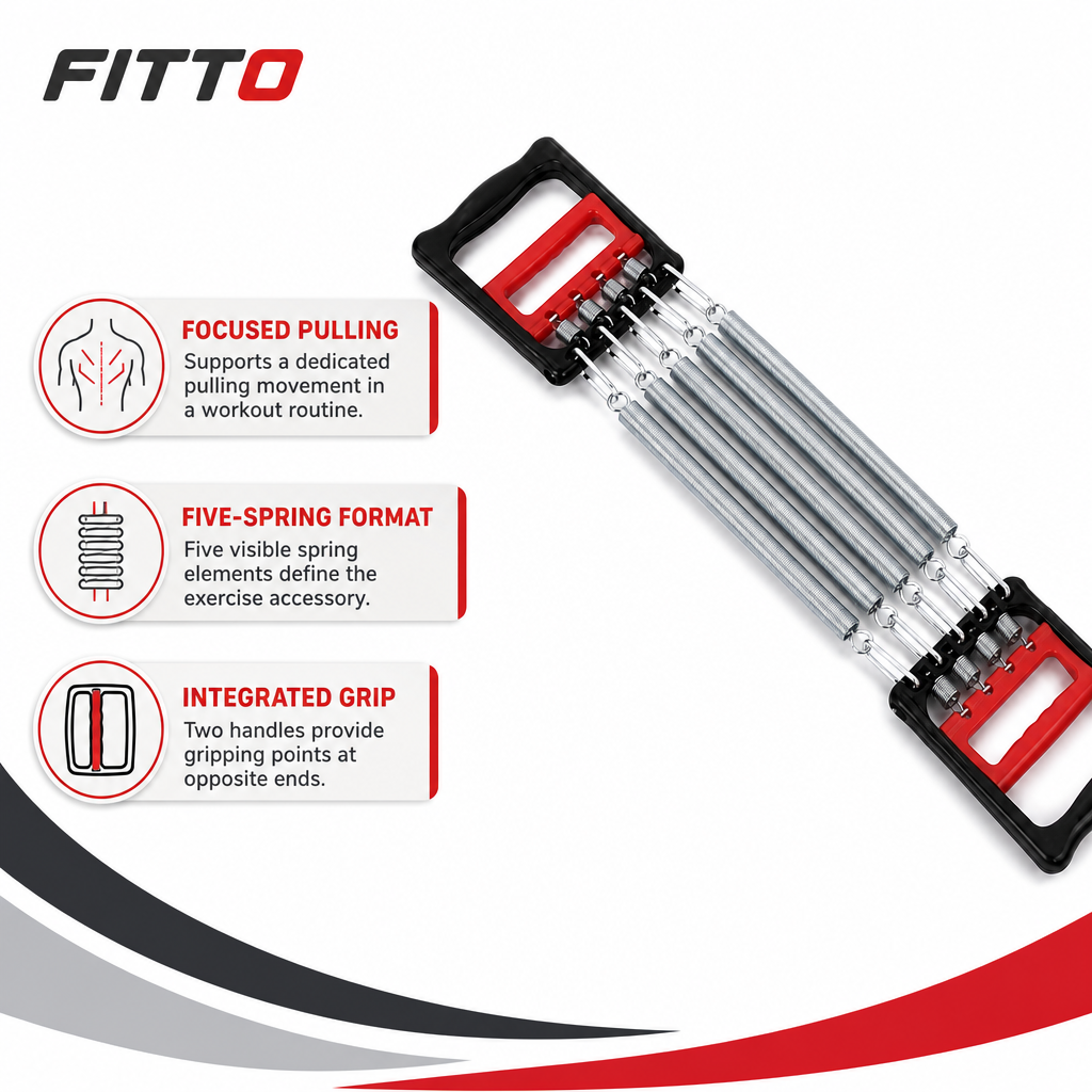 96 Pieces Chest Expanders Puller with Handles, 5-Spring Resistance Trainer, Black and Red, 1 Piece