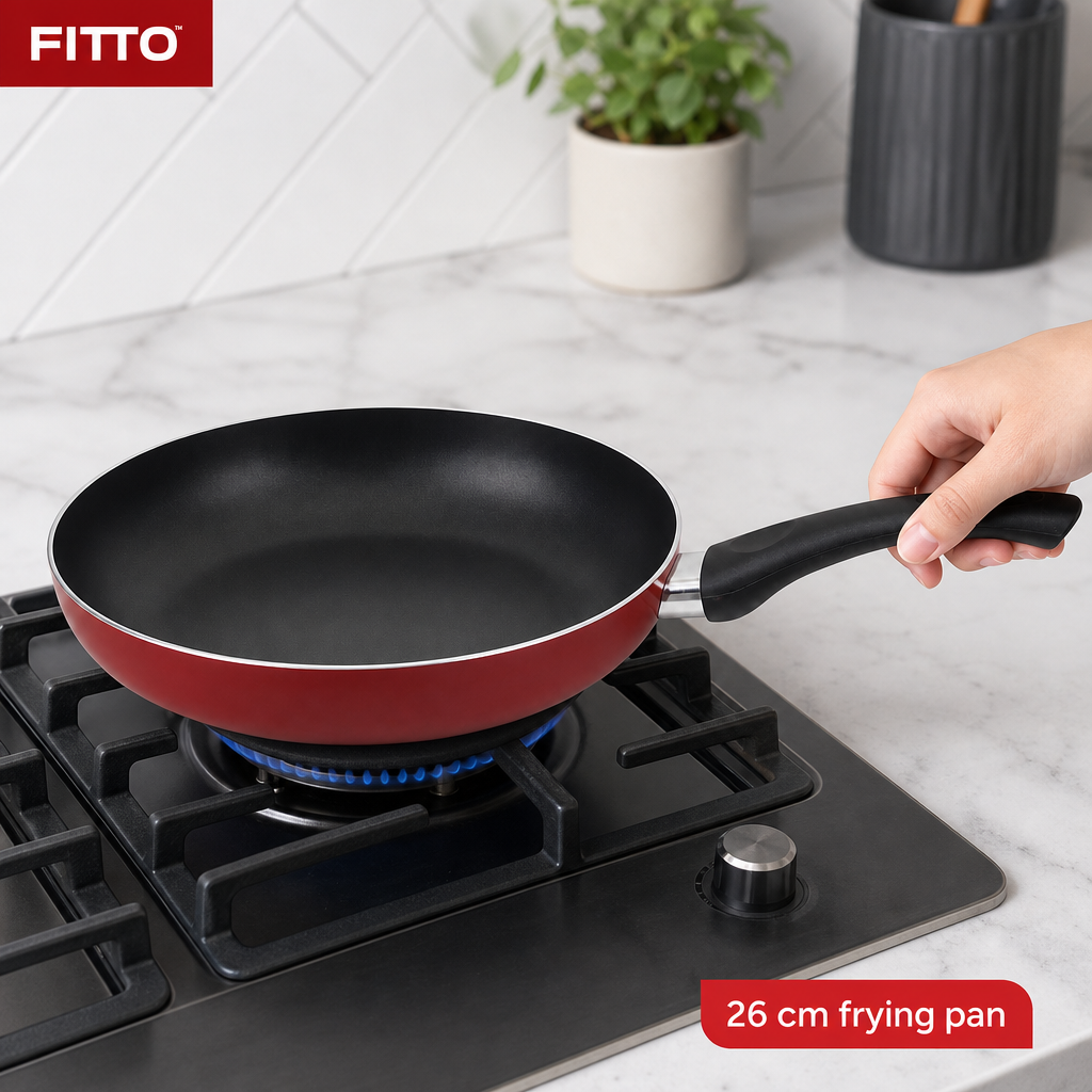 72 Pieces Aluminum Non-Stick Frying Pan, Red, 26 cm, with Black Handle