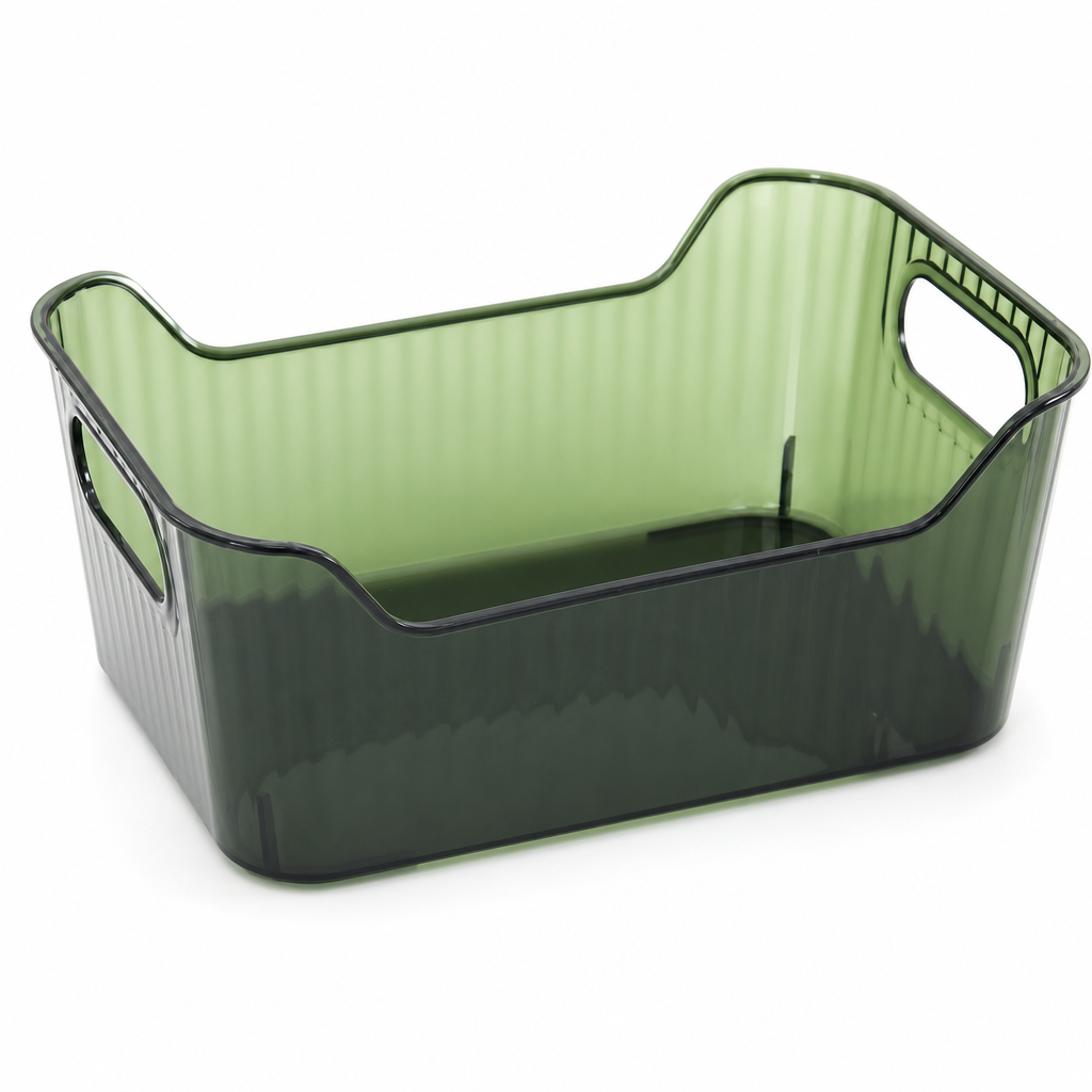 96 Pieces Rectangular Plastic Storage Box with Cutout Handles, Green or Clear, 30 × 22 × 12 cm