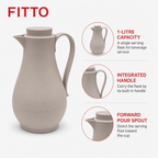 72 Pieces Vacuum Flask 1-Litre, Curved Beige or White Beverage Server with Handle and Pour Spout, 1 Piece